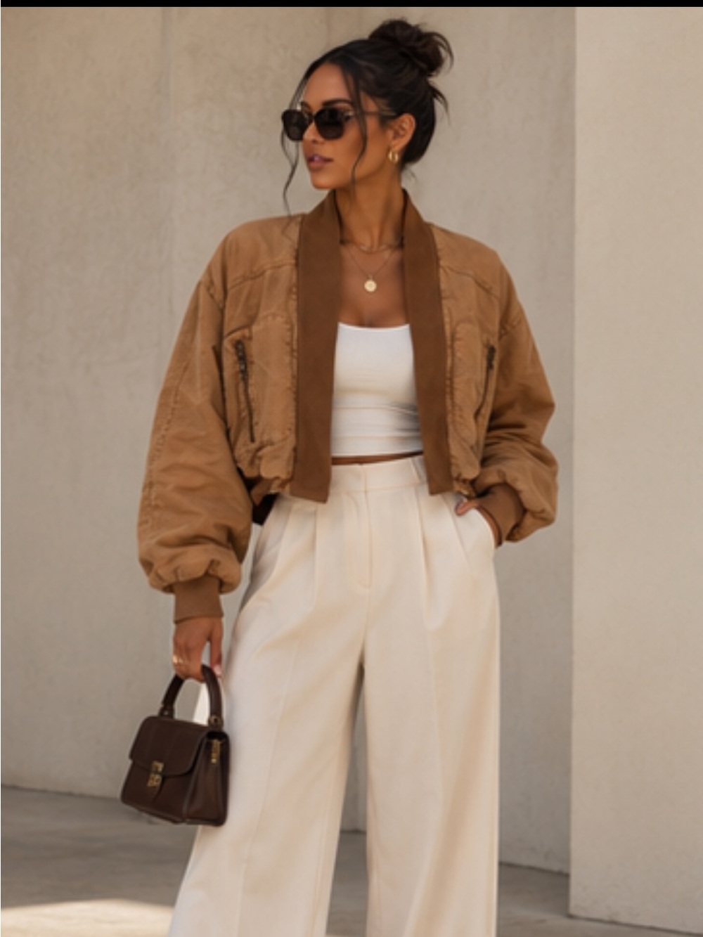 Young Fabulous & Broke Cropped Bomber Jacket - Brown